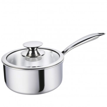 Alda Vitale Triply Stainless Steel Sauce Pan with Glass Lid 16cm 1.4 Litre