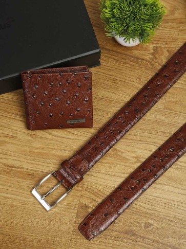 Leather Plus Men's Belt & Wallet CFTD-70 (Brown) 