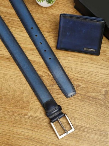 Leather Plus Men's Belt & Wallet CFTD-41 (Blue) 