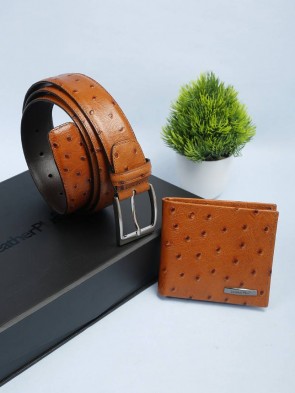 Leather Plus Men's Belt & Wallet CFTD-70 (Tan) 