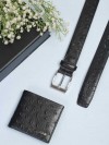 Leather Plus Men's Belt & Wallet CFTD-70 (Black) 