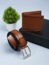 Leather Plus Men's Belt & Wallet CFTD-43 (Tan) 